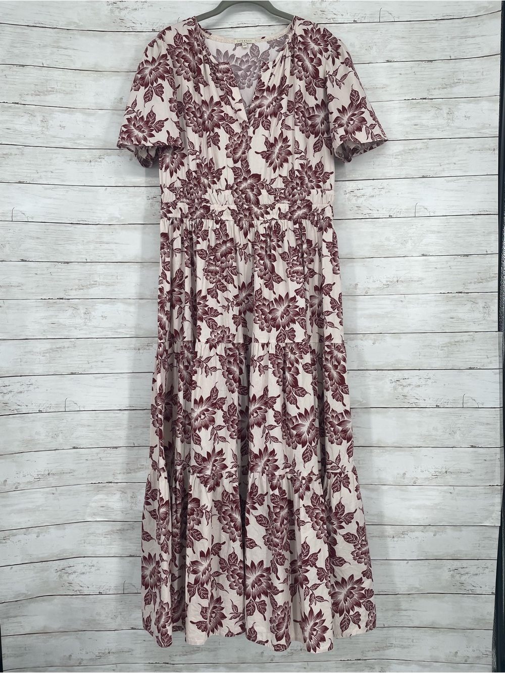 Kate & Sam Floral Midi Dress Size Large Cotton Cottagecore Boho Cream Red - Picture 2 of 9